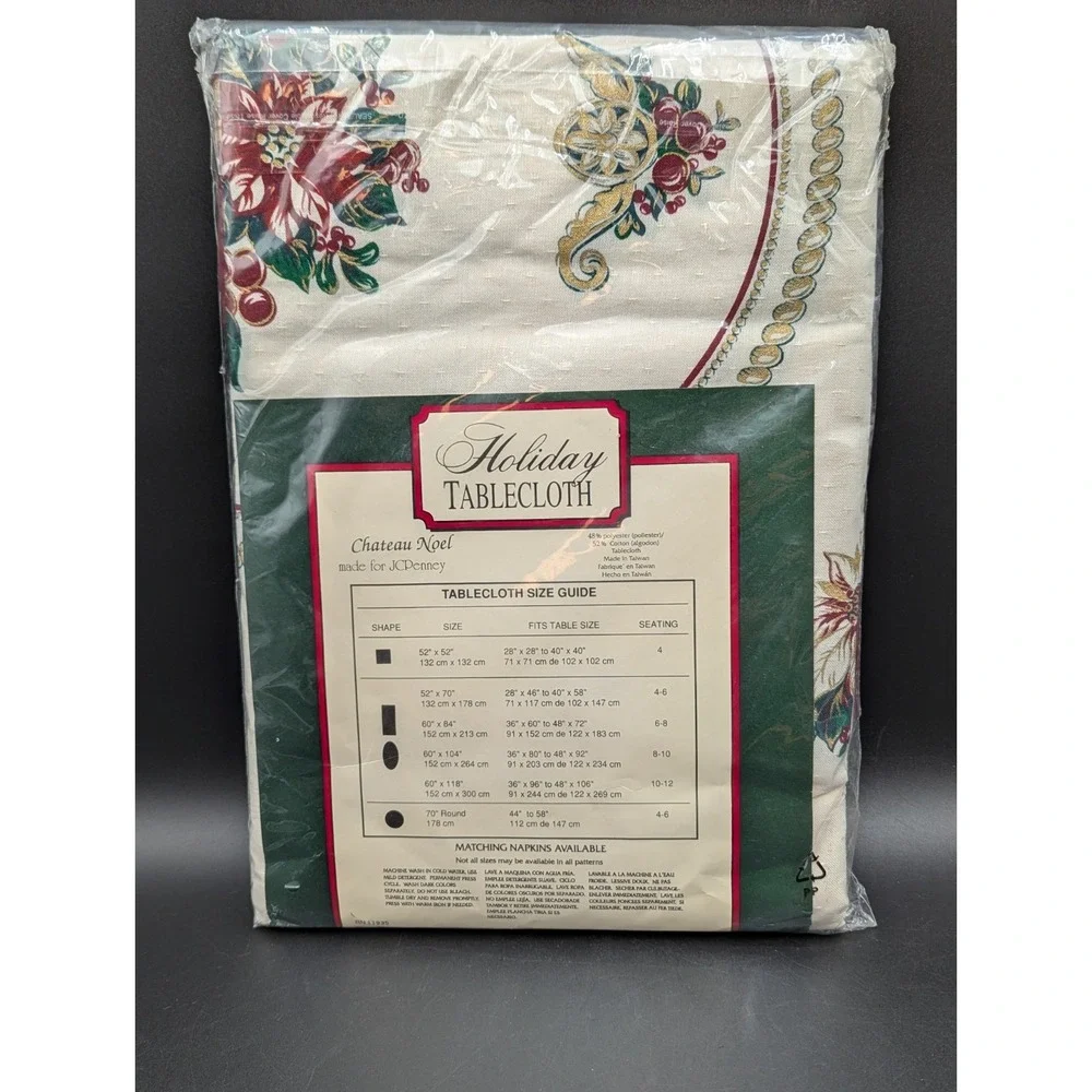 VTG NOS Holiday Christmas JCPenny Chateau Noel Tablecloth Oval 60